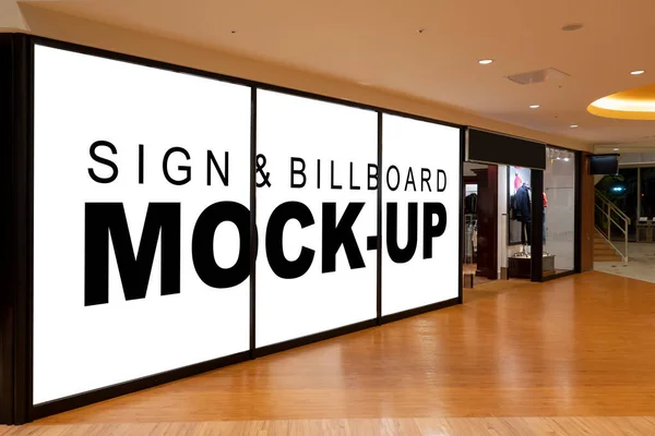 Mock Three Perspective Blank Large Billboard Clipping Path Glassy Showcase — Stock Photo, Image