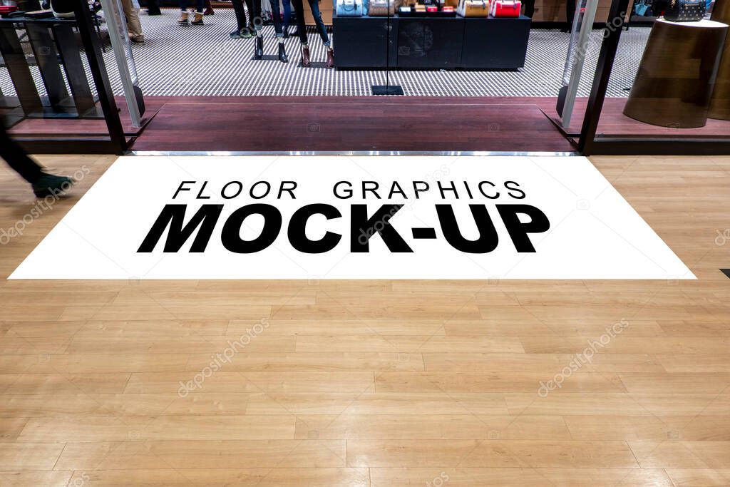 Mock up blank screen for graphic with clipping path on walkway at front of fashion cloths showroom in shopping mall, empty space for insert advertising, graphic design, information