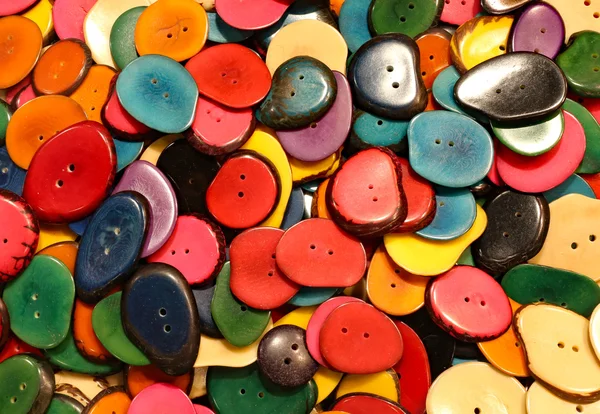 Colorful  buttons madewith palm seeds dried and cut for sales in — Stock Photo, Image