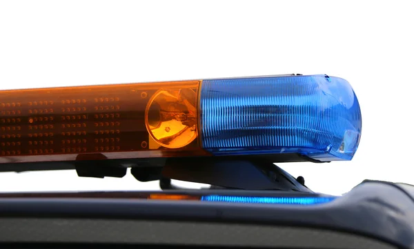 Orange and blue flashing lights of the police car — Stock Photo, Image