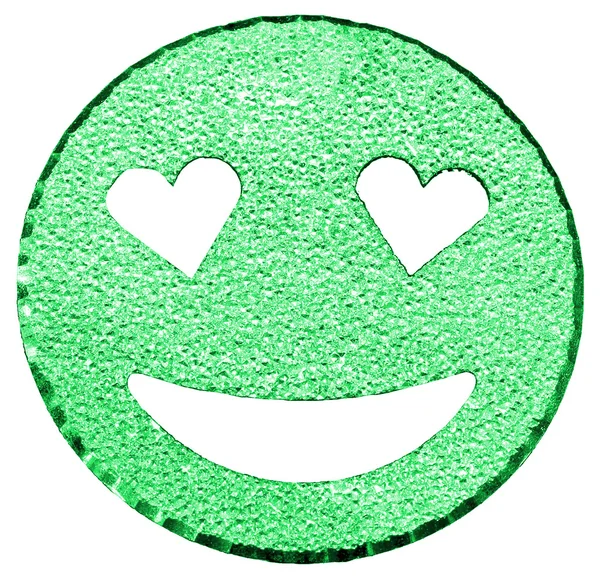 Verde volto sorridente splendente con occhi a forma di cuore — Foto Stock