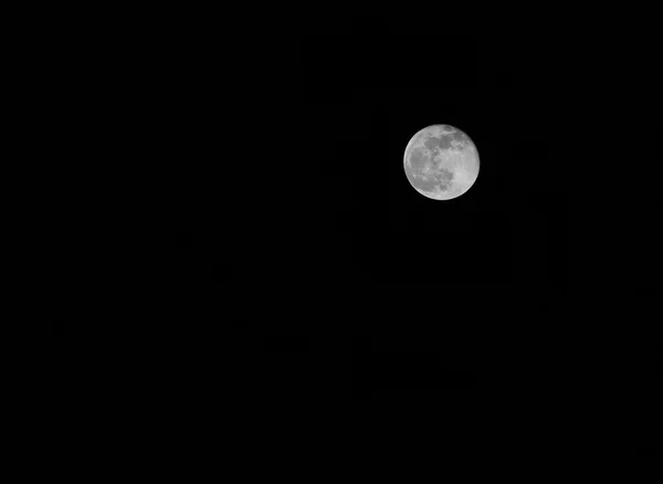 Білий повний місяць у темну ніч без зірок — стокове фото