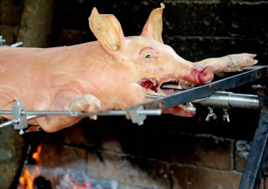 büyük şişko domuz eti şiş pişmiş