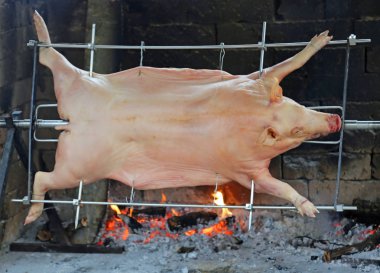 Restoran büyük tükürük içinde pişmiş ise şişman domuz