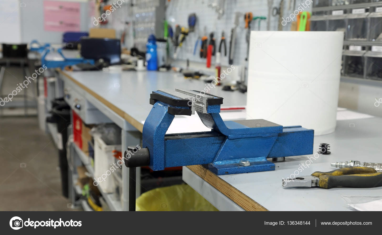 Blacksmith Vise In A Large Machine Shop Stock Photo