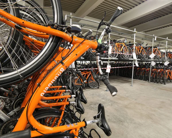 Vicenza, VI, Italy - January 1st, 2017: huge warehouse  with many bikes — Stock Photo, Image