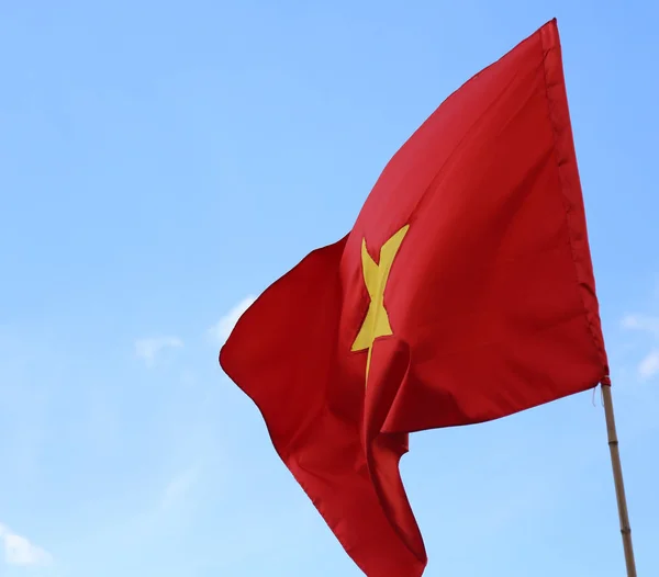 越南红旗与黄星挥手 — 图库照片