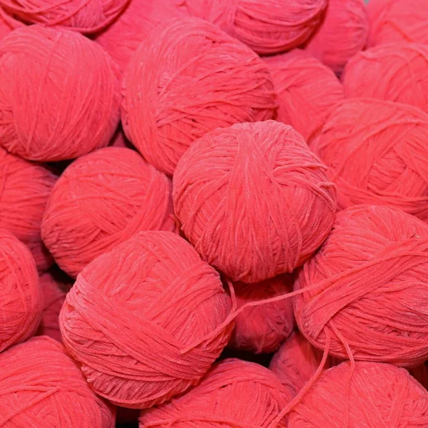 Lots of soft wool for sale balls in wool and fabric store — Stock Photo, Image