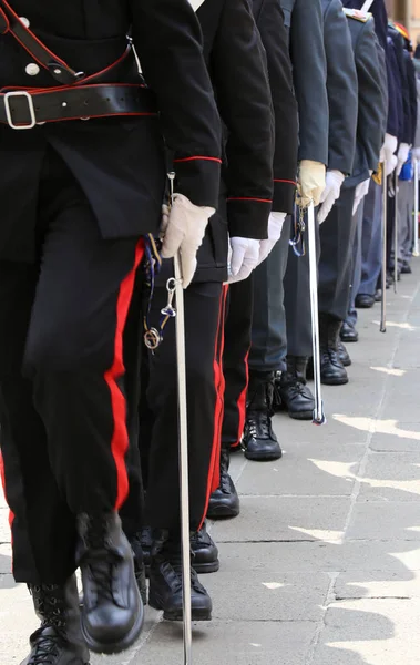Italian police of many italian armed forces marching in parade — Stock Photo, Image