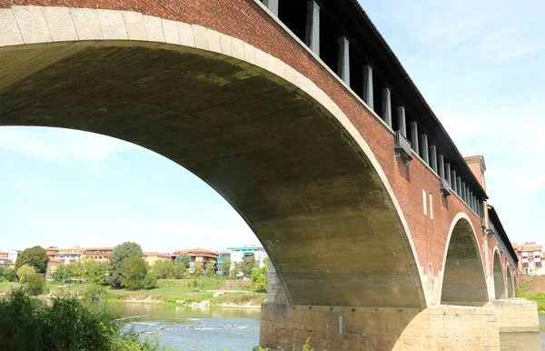 Covered bridge in Pavia City in Italy — Stock Photo, Image
