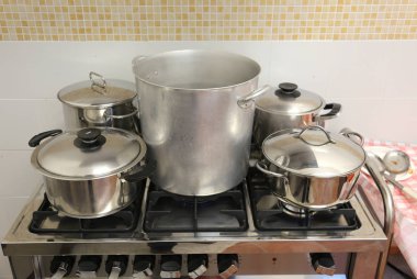 Endüstriyel Mutfak restauran içinde ocakta tencere