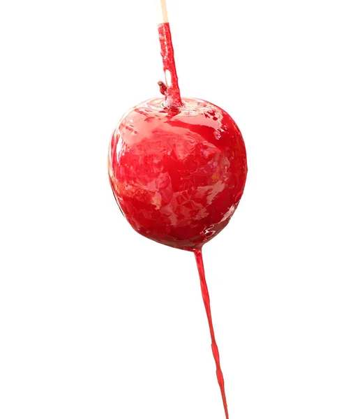 Red apple with caramelized sugar syrup on white — Stock Photo, Image