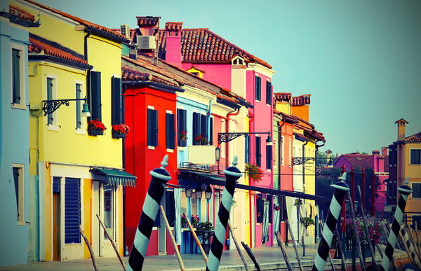 Burano island near Venice in Italy and the houses