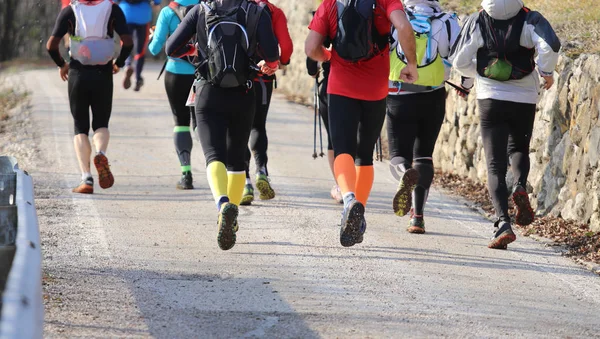 De nombreux coureurs courir rue photographié par derrière — Photo