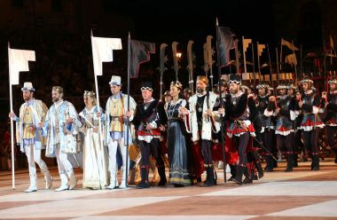 Marostica, VI, İtalya - 9 Eylül 2016: karakterler kostüm 