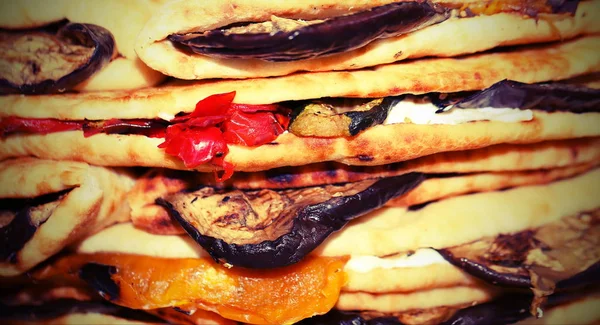 Giants  tortillas with eggplant and peppers with old effect — Stock Photo, Image