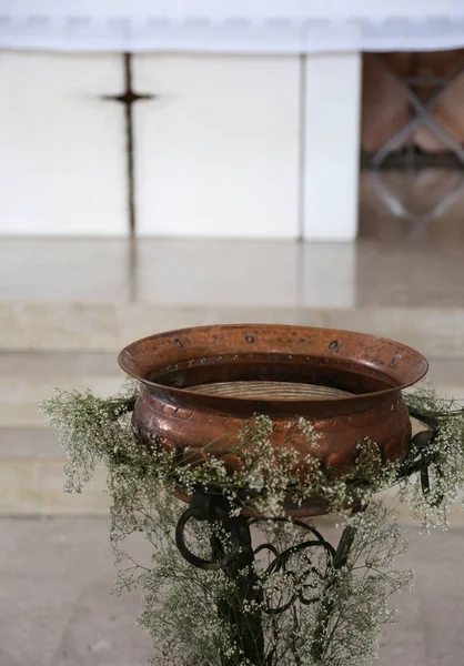 Ancient Small baptismal font — Stock Photo, Image