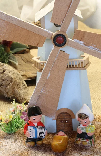 Dutch nativity scene with Holland windmill — Stock Photo, Image