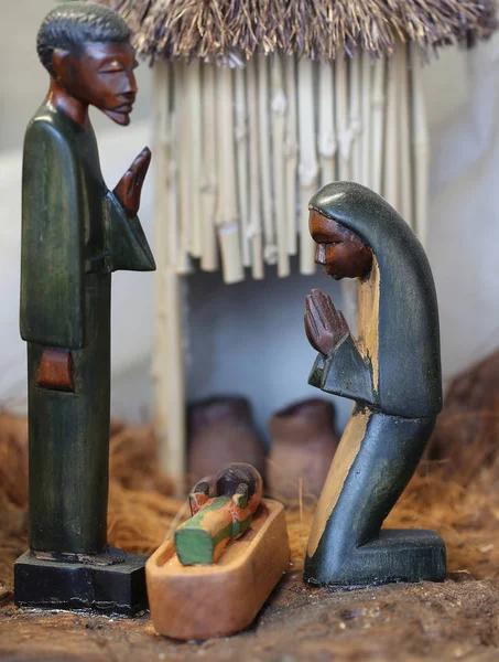 Nativity scene with the holy family from Angola in African style — Stock Photo, Image