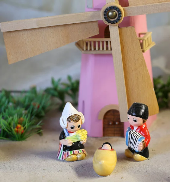 Nativity scene with Holland windmill — Stock Photo, Image