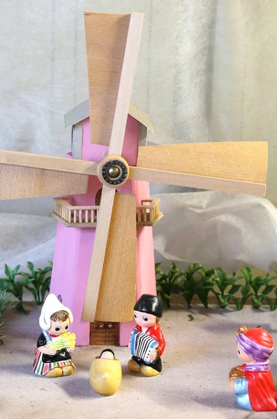 Dutch nativity scene with Holland windmill — Stock Photo, Image