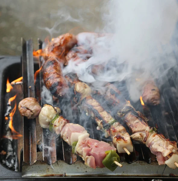 Szaszłyk z mięsa z warzywami, gotowane — Zdjęcie stockowe