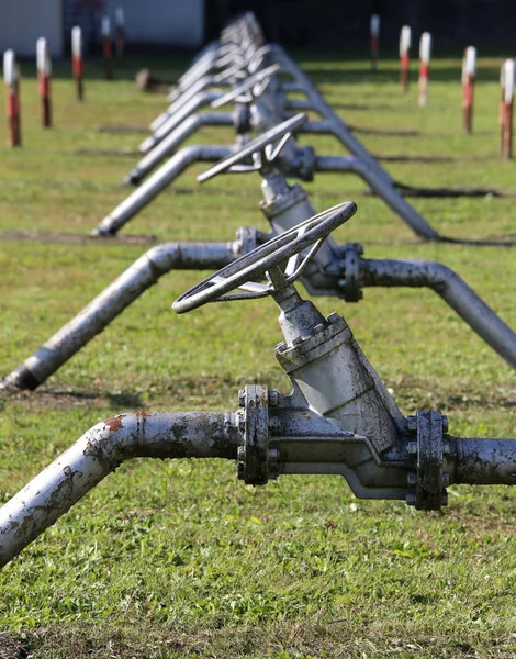 shut-off valves in an industrial refinery for the storage of met