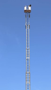 İtfaiye egzersizleri ve bl sırasında sepeti ile uzun merdiven