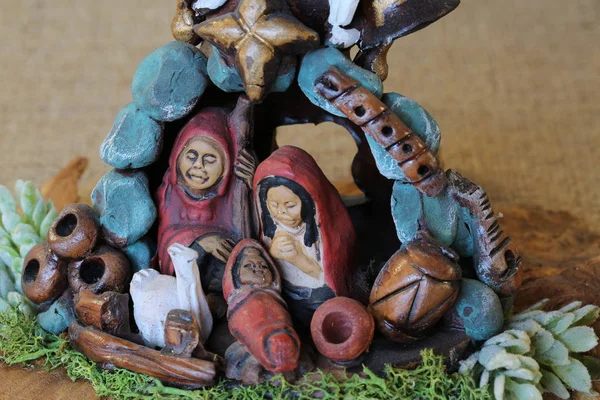 Nativity scene with holy family with their faces a little styliz — Stock Photo, Image