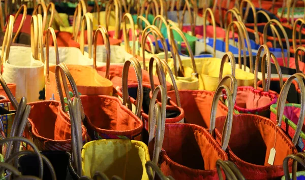 Handbags for women with leather handles for sale — Stock Photo, Image