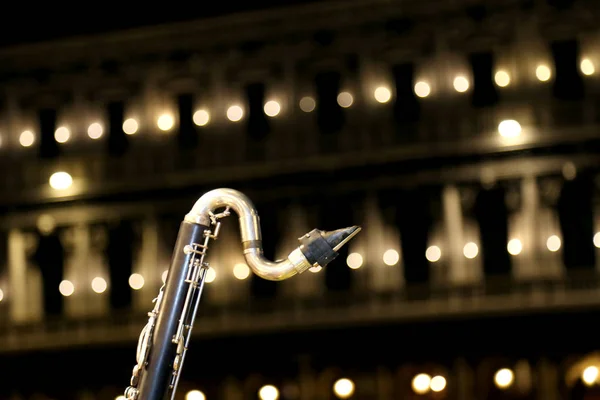 Sax during live concert by night — Stock Photo, Image