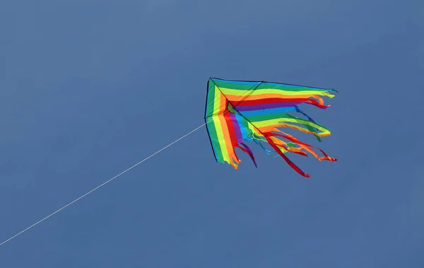 Cerf-volant coloré volant haut dans le ciel symbole de liberté et carefr — Photo