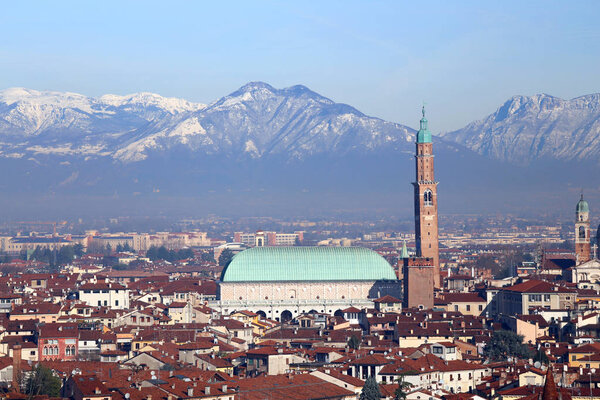 Roofs of the houses and the historic monument called BASILICA PALLADIANA in Vicenza City in Italy venue of the exhibition of Van Gogh paintings