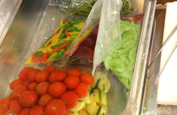 Tomatoes Peppers Other Vegetables Vacuum Packaged Special Hermetic Containers — Stock Photo, Image