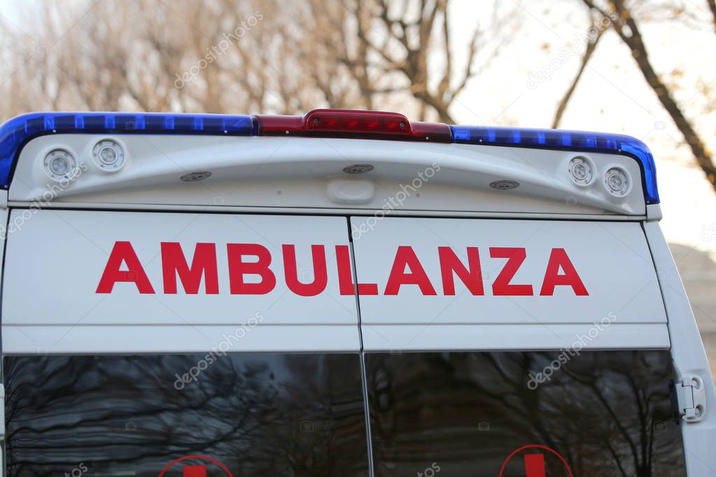 van for medical assistance with the text AMBULANZA that meaning 