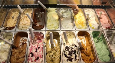 trays of icecream in the italian ice cream shop clipart