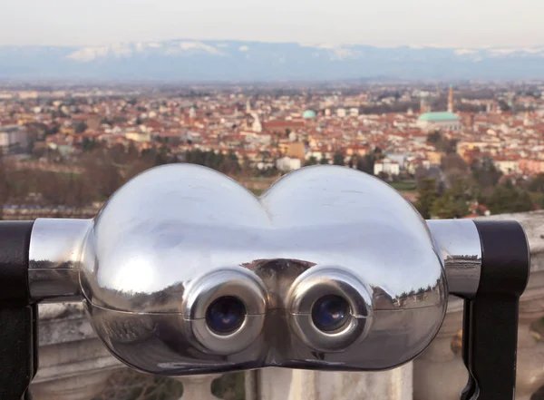 Steel binoculars with panoramic view of the Vicenza City in Ital — Stock Photo, Image