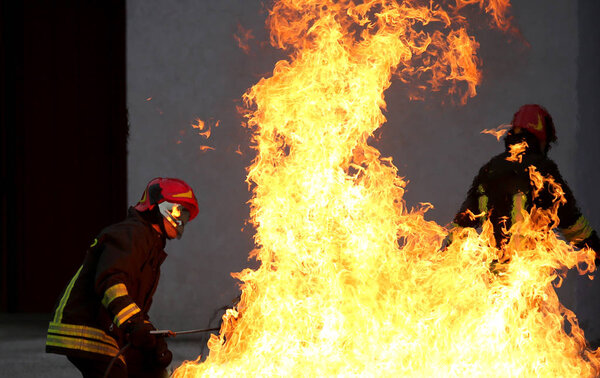firefighter during a firefighting exercise