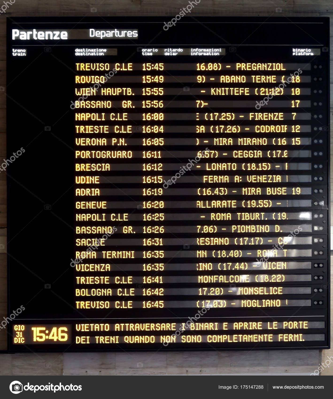 Train Schedules With Italian Signs And Arrival Stations Stock Photo C Chiccododifc 175147288