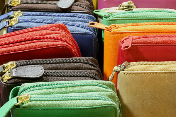 colored leather wallets with zip on sale in leather goods