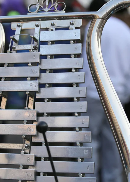 Xylophone metal with letters on metal bars that indicate musical — Stock Photo, Image