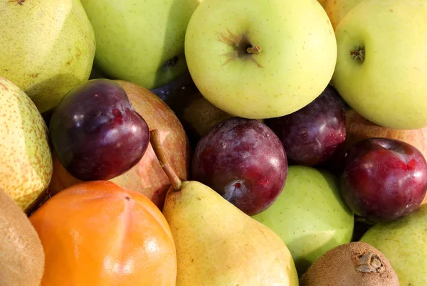Achtergrond van de vele vruchten die ad groene appelen peren pruim en ri — Stockfoto