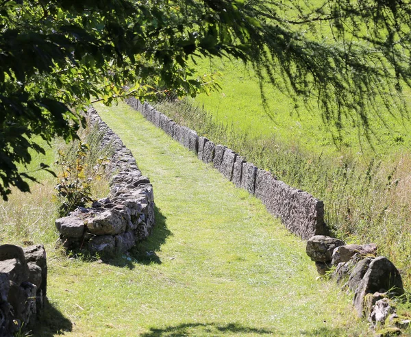 Longo caminho de montanha limitado por laje de pedra — Fotografia de Stock