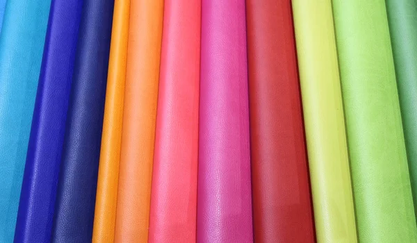 Colorful leather in the craft workshop — Stock Photo, Image