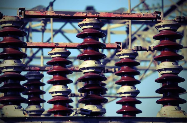 Electric switches in an electrical substation power plant — Stock Photo, Image
