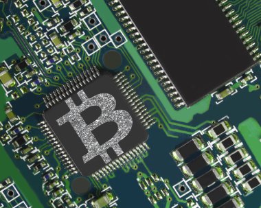Bitcoin gümüş simgesi olan elektronik devre