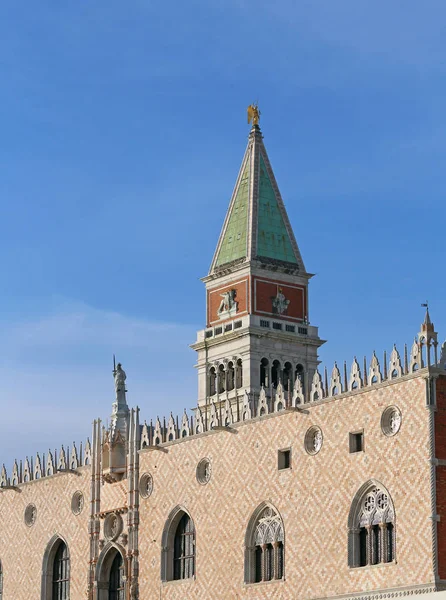 Bell Tower of Saint Mark and Ducal Palace in Venice Italy — Stock Photo, Image