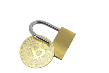 kilit ve yeni c Bitcoin sembolü büyük altın sikke açın