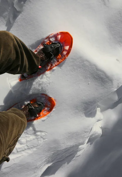 Man with snowshoes near a crevasse — Stock Photo, Image