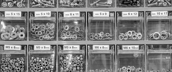 Bolts and nuts in the hardware store — Stock Photo, Image